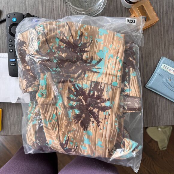 BCBGMAXAZRIA Tropical Palm Tree V-Neck Midi Dress Medium - Picture 6 of 6